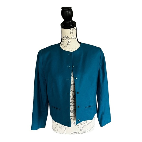 Vintage 90s Pendleton Blue Virgin Wool Crop Jacket - Picture 2 of 10